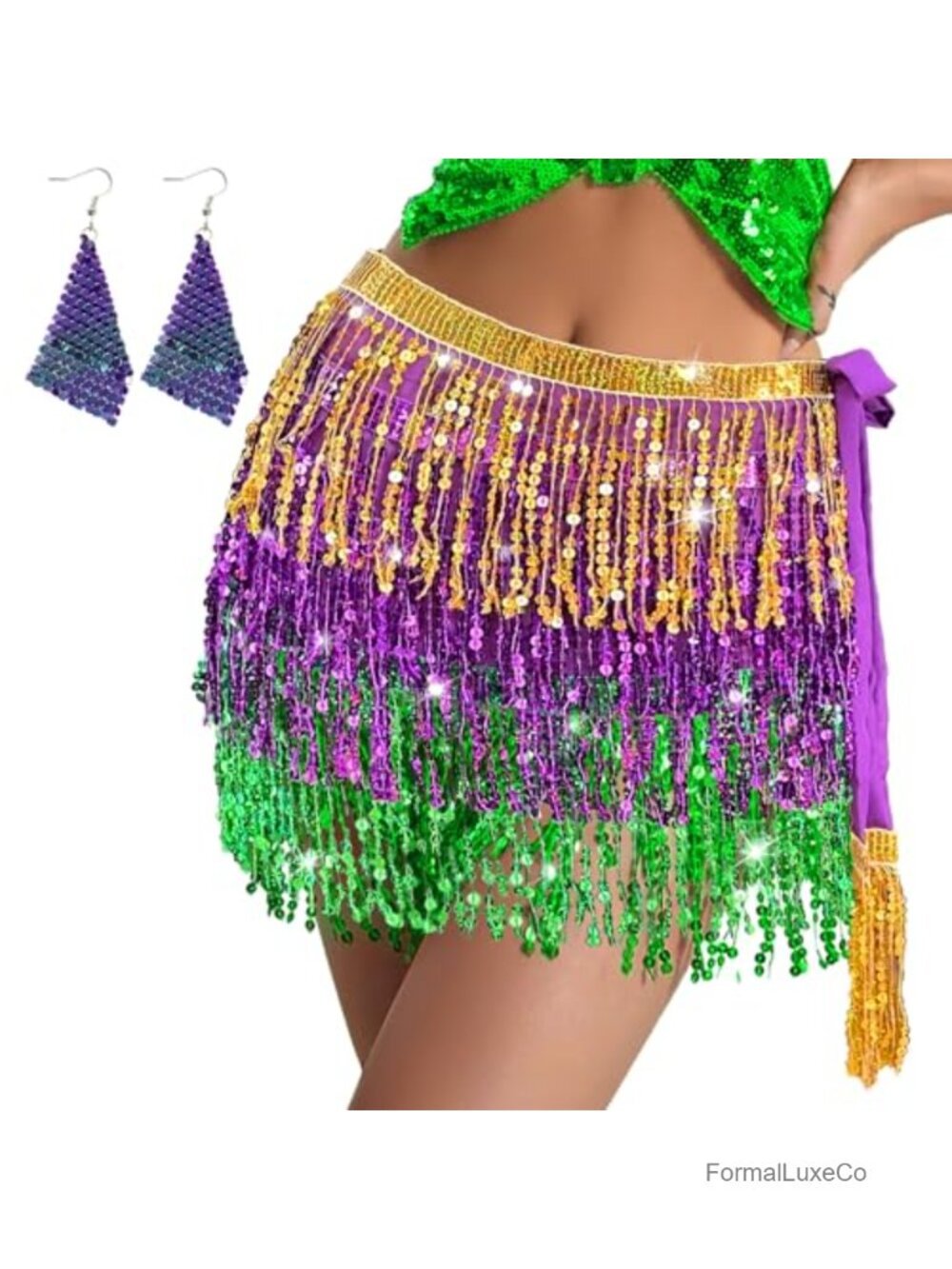 Sequin Fringe Skirt Belly Dance Hip Scarf Chiffon Halloween Costume